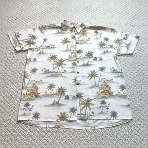 Batick Bay Shirt Mens 2XLT Tall White Tropical Button Down Short Sleeve Top